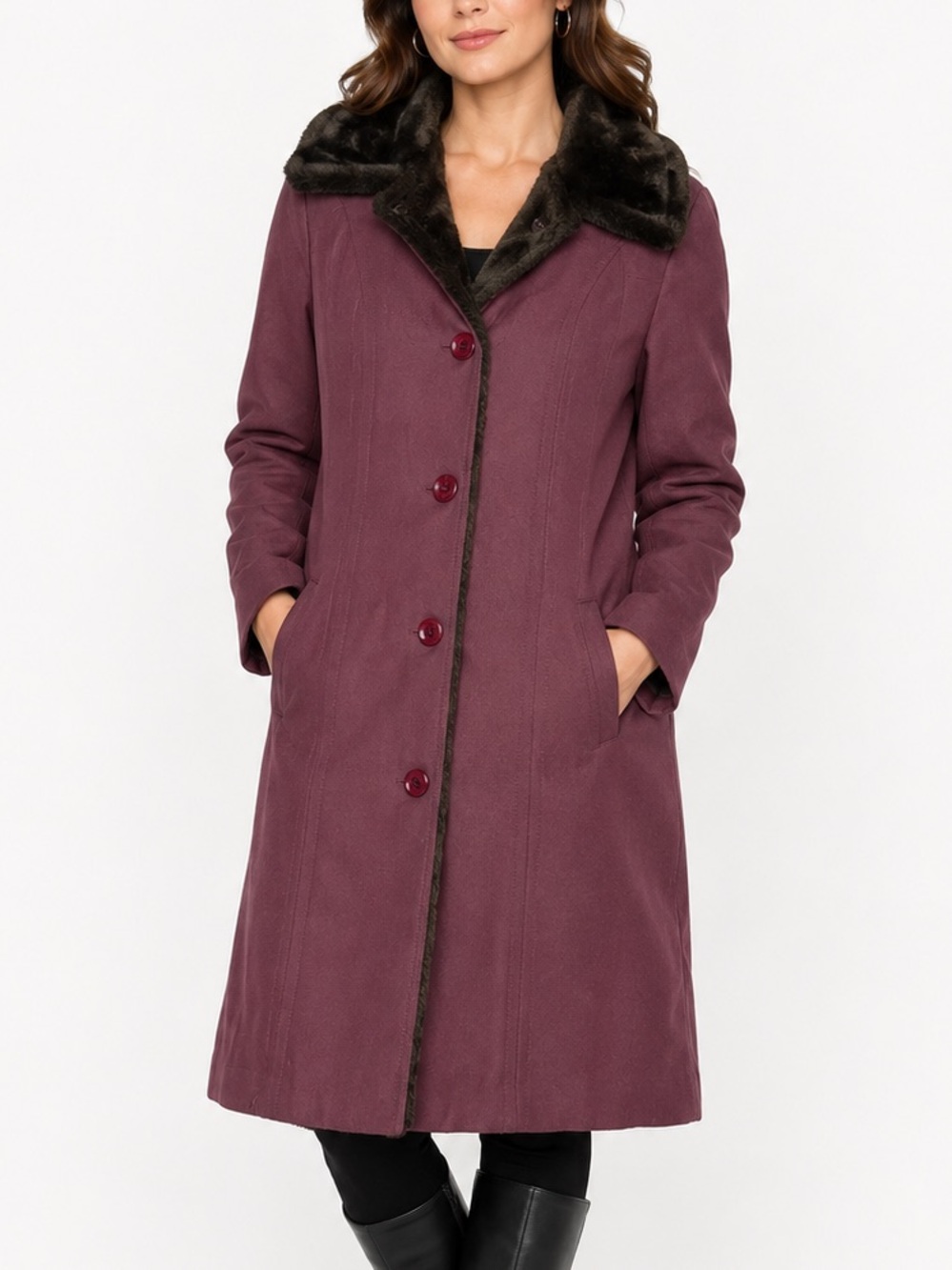 Vintage Union Made Burgundy Faux Fur Coat Size 14 USA